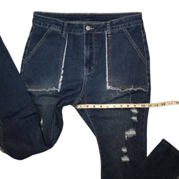 Shein 0XL Distressed Dark Denim Flares - Picture 10 of 11